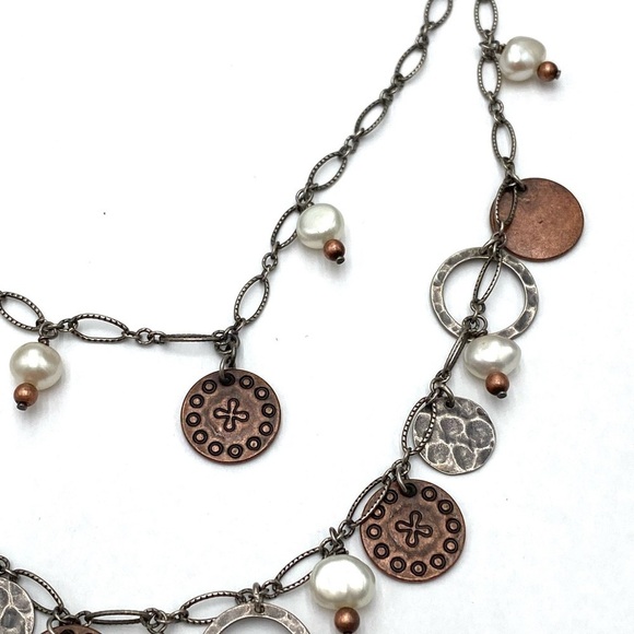 Silpada N1567 Sterling Silver 925 Copper Coin Pearl Cha Cha Necklace Layered - Picture 3 of 8